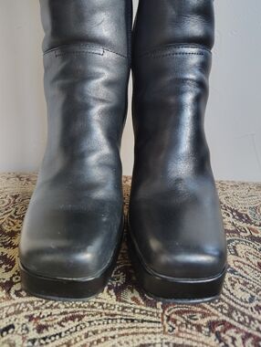 Women's SOHO LAB Black Square Toe Buckle Platform Block Heel Boots Size